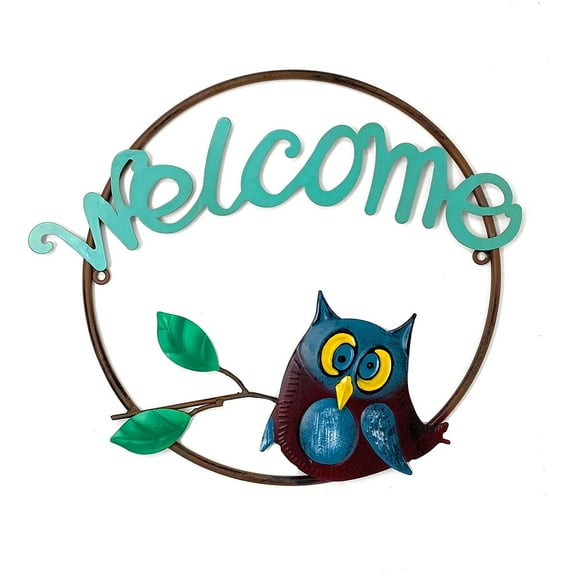 Owl Metal Sign Home Office Door Wall Room Decoration Nature Inspired Indoor Outdoor 14" (Welcome)