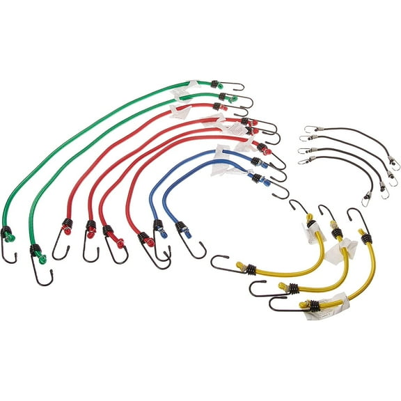 Erickson Bungey Cord Assortment - Multiple Length Rubber Bungee Cords - 15 Pack, Multicolor