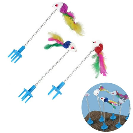 Feelers Cat Teaser Wand, Wire Spring Cat Toy fixed on scratching board Interactive Cat Tease Toys, 3 Packs