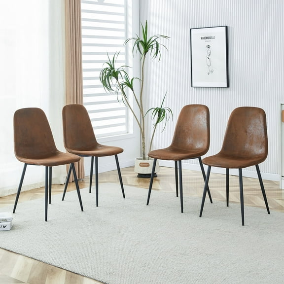 LUFTUT Dining Chairs Set of 4, Modern Kitchen & Dining Room Side Chairs, Brown Suede Comfy Seat, Sturdy Black Metal Legs, Armless Accent Chairs