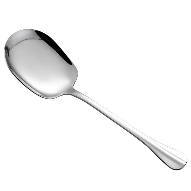 Juego de 4 cucharas para servir, cuchara para servir de acero inoxidable, cuchara para servir buffet, cuchara grande para servir buffet, cuchara para buffet de restaurante, plateada (25,5 * 7,3)