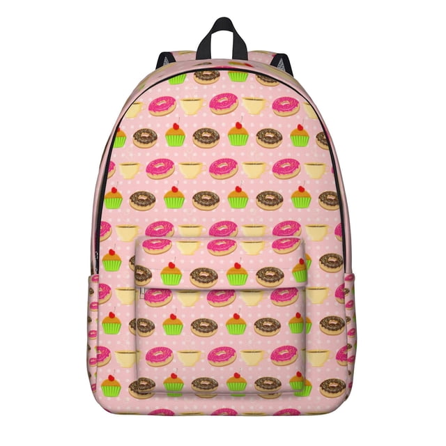 Funny Vintage Donut Lover School Backpack, Sweet Donut and Coffee Pattern Large Capacity Travel Bag Comfortable Carrying