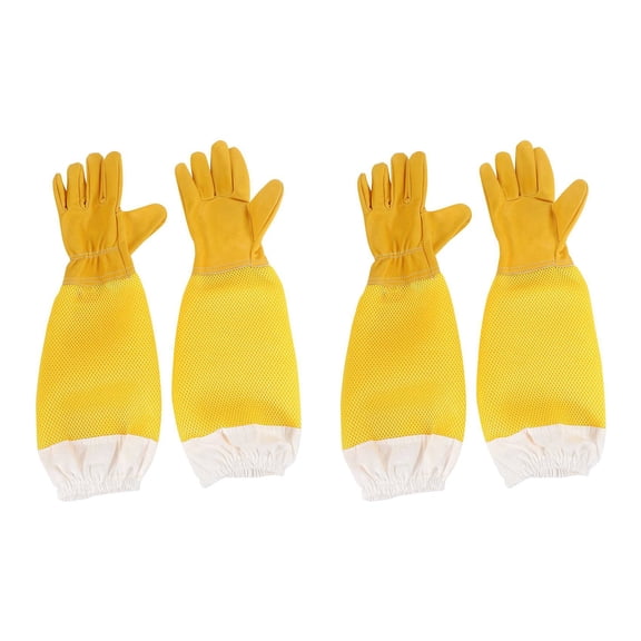 2X Beekeeping Gloves Goatskin Bee Keeping with Vented Beekeeper Long Sleeves,4 * gloves,yellow