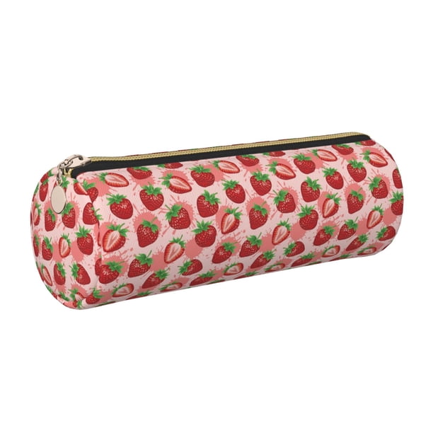 Disketp Cute Strawberry Estuche Organizador de Lápices de Cuero, Estuche de Oficina con Cremallera para Bolígrafo y Lápiz