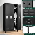 thumbnail image 4 of IKIMI 72" Metal Locker for Employees, 3 Doors Storage Cabinet Locker with Vented Compartments and Hooks for Gym, Garage, Living Room, Office, School, Black, 4 of 10