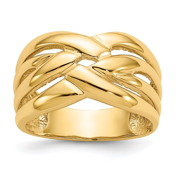 14k Yellow Gold High Polished Woven Dome Ring