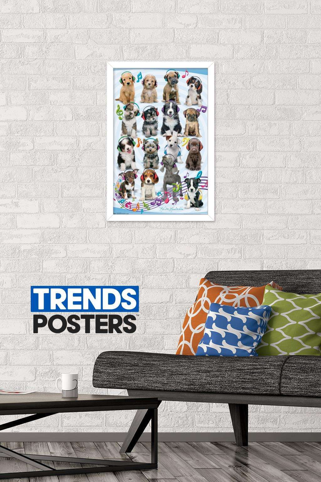 Keith Kimberlin - Puppies - Headphones Wall Poster, 14.725" x 22.375", Framed