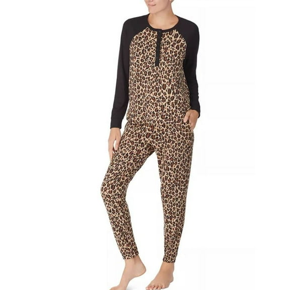 DKNY Women's Brown 2-Piece Star-Print Pajama Set, Small