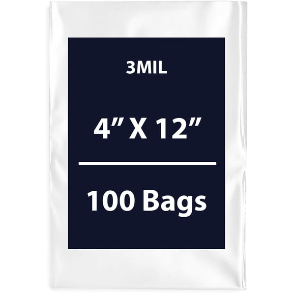 Multiple Sizes Clear Flat Poly Bags - 4"x12" & (100 Bags) 3Mil Flat Open Top Plastic Packaging Packing | Flexible and Durable Plastic Bags | Low-Density Polyethylene (LDPE)