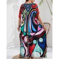 thumbnail image 4 of Cogild Women Swimsuit Cover Ups Ethnic 1/2 Elbow Sleeve V Neck Plus Size Beach Kaftan Dresses, 4 of 5