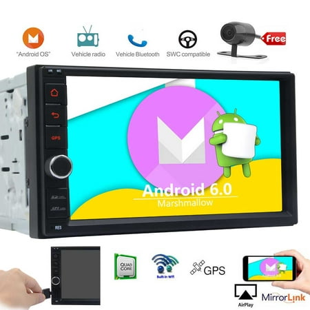 Android 6.0 Marshmallow GPS Car Stereo HD 7 inch Autoradio Quad-core GPS Navigation Automotive Car Radio Stereo Bluetooth Double Din In Dash Head Unit for Universal Auto Audios support SWC CAM-IN