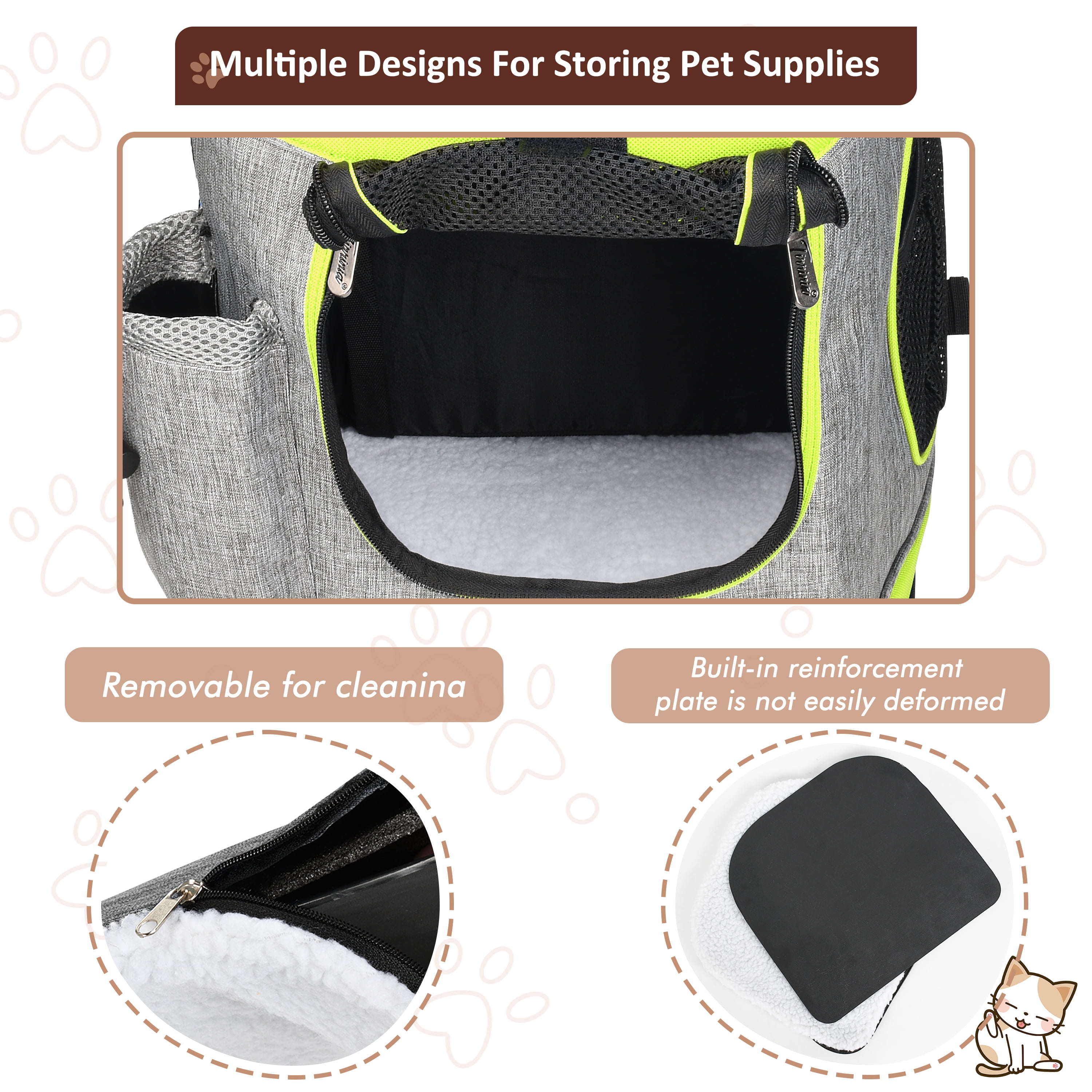 Kato Large Breathable Mesh Net Pet Carrier Backpack with Sherpa Bed, Green, 18 lb Limit