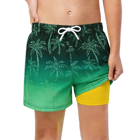 Kiijoy Boys Quick Drying Swim Trunks Coconut Tree Print Athletic Board Shorts, Sizes 5-6
