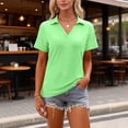 thumbnail image 5 of Women's Polo Shirts Short Sleeve V Neck Summer Tops Business Casual Collared Shirts Loose Tees,Green S, 5 of 5