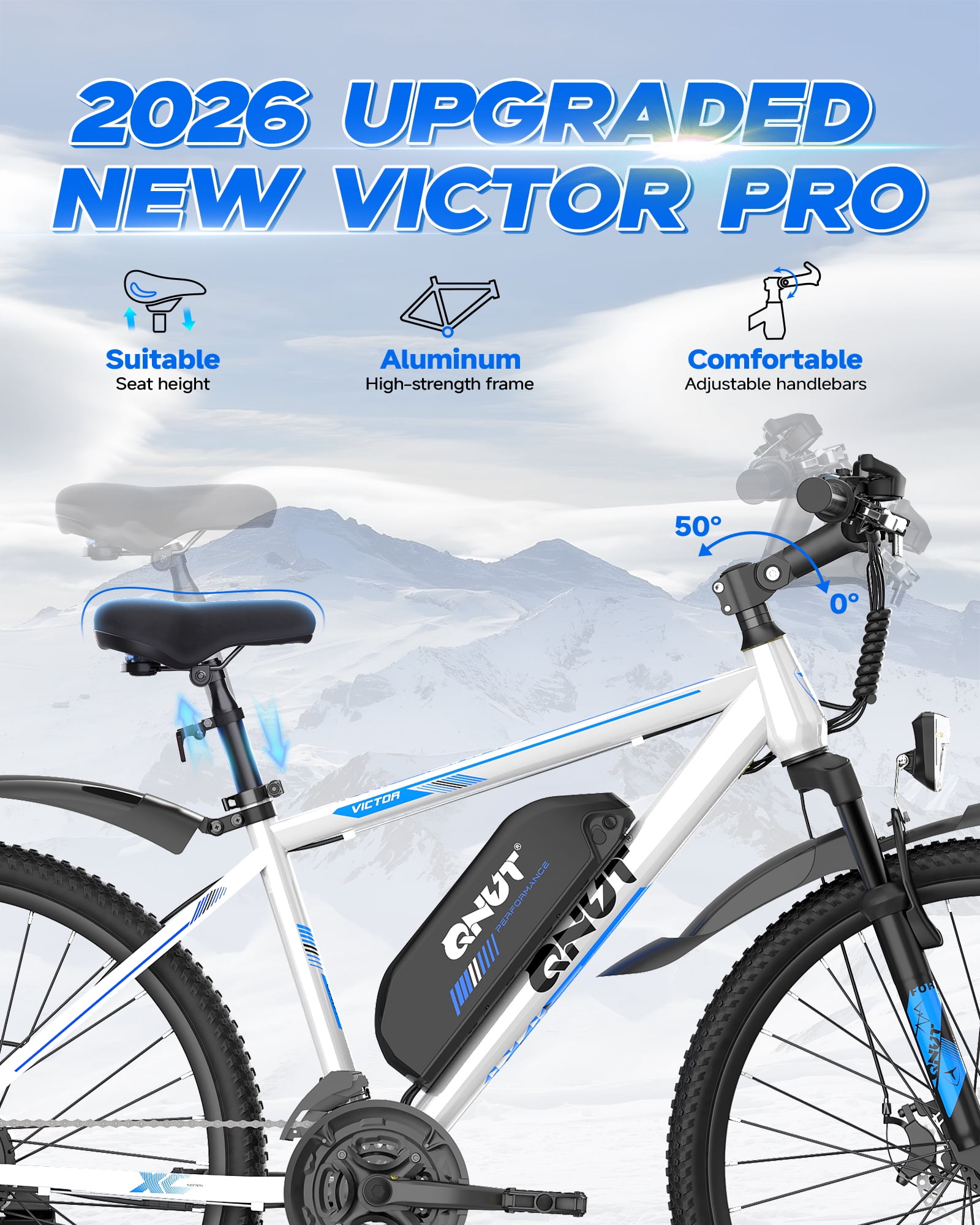 QNUT Full Aluminum Electric Bike for Adults & Teens, Peak 750W, Upgraded Adjustable Handlebars, 21-Speed Commuter E-Bike with Dual Disc Brakes, 40-Mile Range, for mountain & Commuter (Dawn Glide)