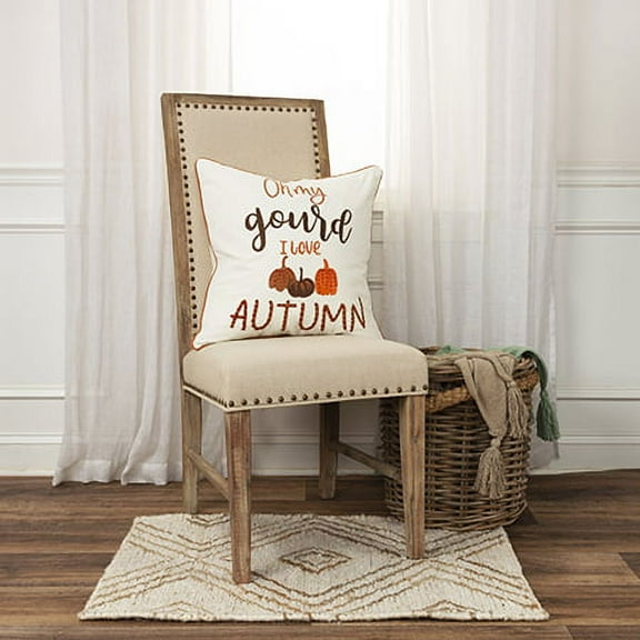 Rizzy Home Harvest Ivory/Brown Sentiment - "Oh My Gourd I Love Autumn" Cotton 20"X20" Poly Filled Decorative Throw Pillow