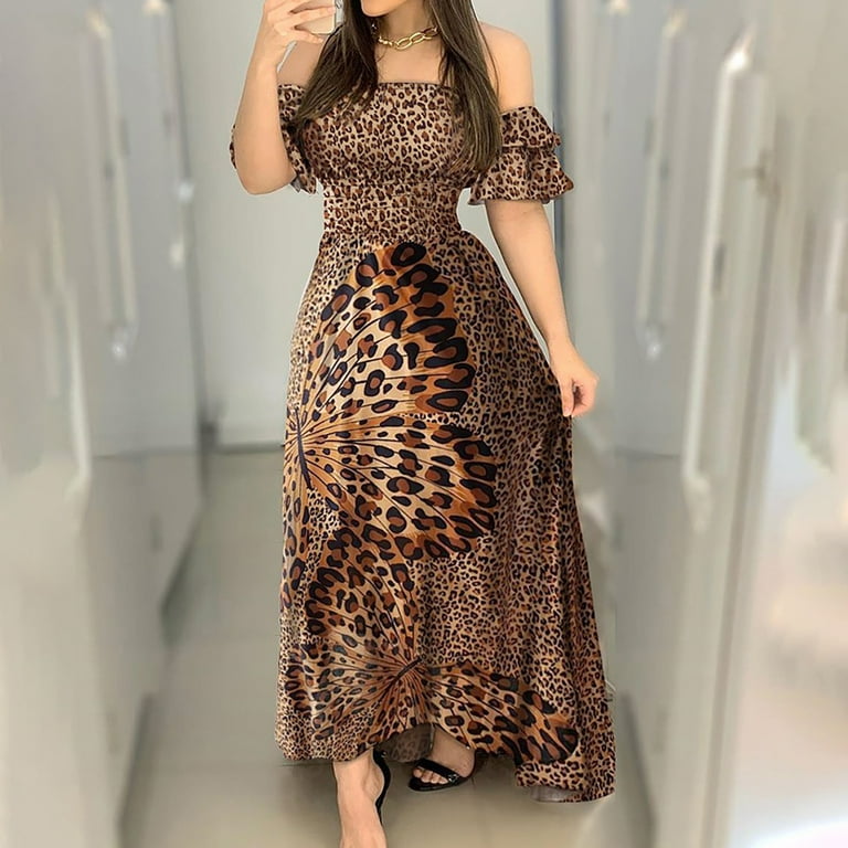 knee length dresses for ladies Lexa Leopard Bubble Sleeve Ruffle Mini Dress main image 0
