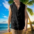 thumbnail image 3 of LODIENY Men’s Summer Linen Shirt Athletic Sleeveless Button Down Shirts Lightweight Cardigan Hooded Shirt Outdoor Casual Drawstring Tops Black M, 3 of 10