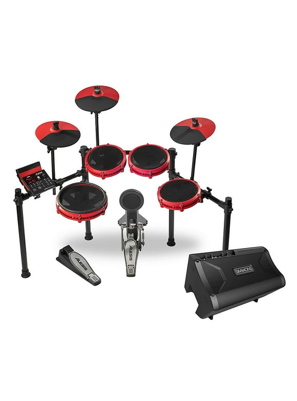 Alesis NITRO MAX 8-Piece Electronic Drum Set with Bluetooth and BFD Sounds and DA2108 Drum Amp Red