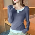 thumbnail image 2 of Zpanxa Women's Fake Two Piece Long Sleeve T-Shirt Layered Look Stretchy Basic Tee Casual Streetwear Outfit, 2 of 8