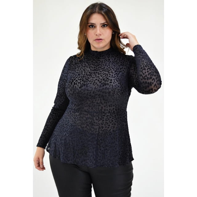 Blusa Mesh animal print Tallas Extras, 2742 (Animal print) negro 40 Roman Fashion BL-ALN-2742-NEGRO