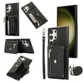 thumbnail image 1 of RFID BLOCKING Wallet Case for Samsung Galaxy S23 Ultra with Card Holder, Zipper Pocket Kickstand Function Shockproof Purse Phone Cover with Removable Shoulder Strap & Wrist Strap, Black, 1 of 10
