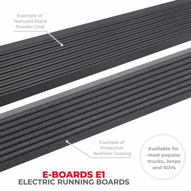 Go Rhino Running Board 20410287PC E-Board E1; Textured Black; Aluminum; Lighted; Rocker Panel Mount