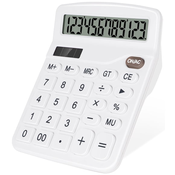 Calculadora de escritorio HUTUDD LCD de 12 dígitos, solar/batería, blanca
