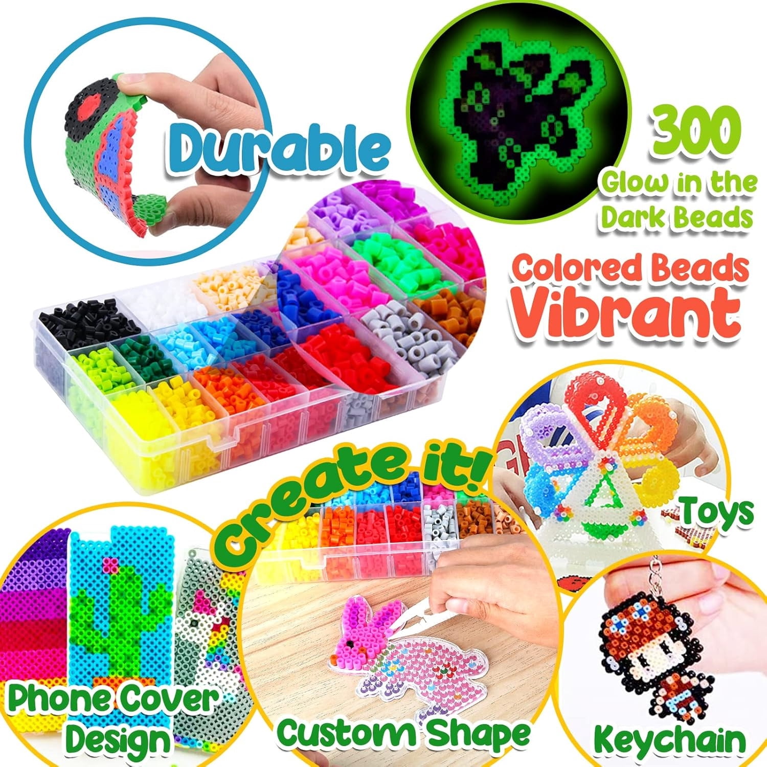 Board Fuse Beads Iron Set - Fuse Bead Kit for Kids Crafts with Bead Pegboard and Aqua Pony Beads, Pixel Art and Craft Kit (Large Set with Iron)