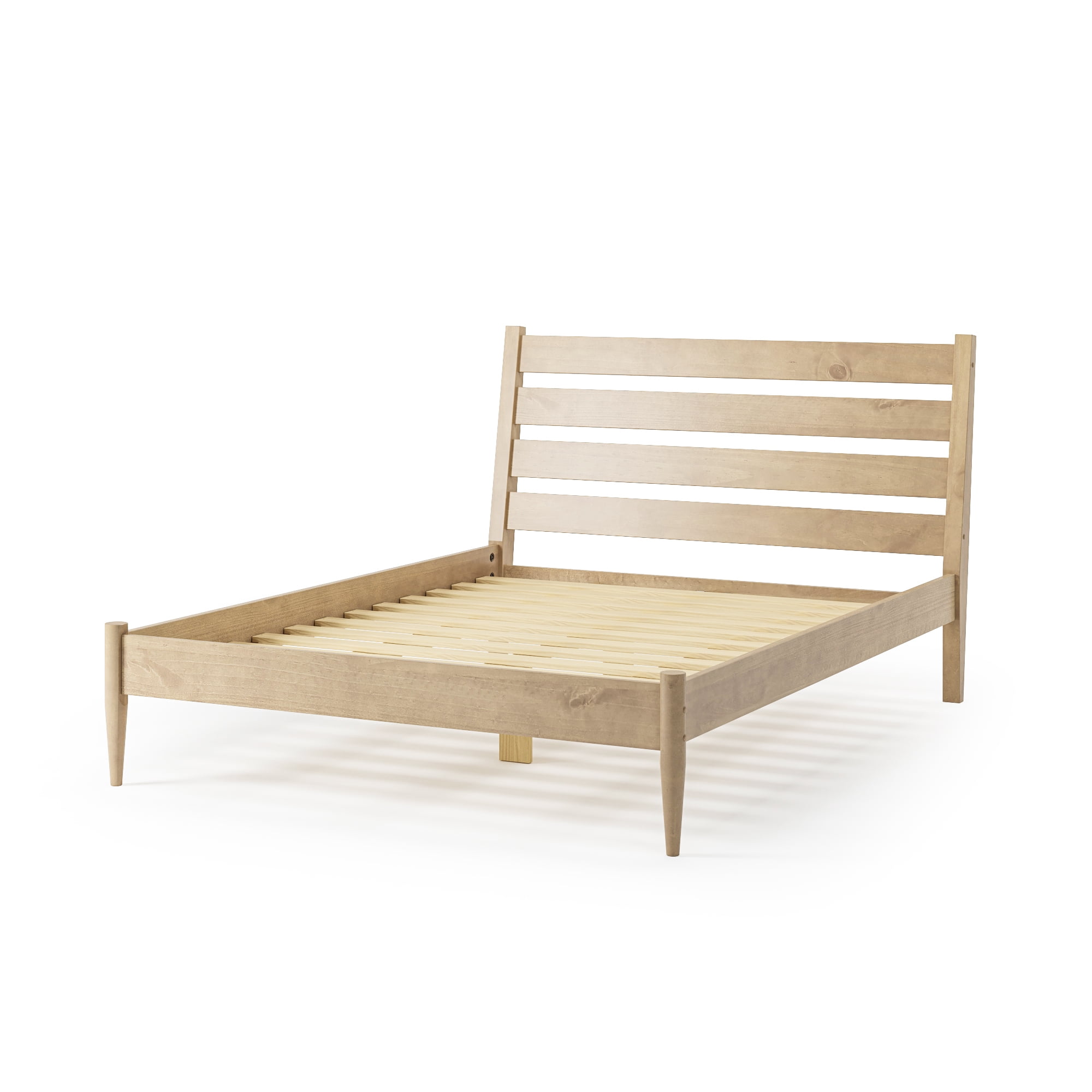 Camaflexi Mid-Century Modern Platform Bed, 100% Solid Wood Bed, Light Oak