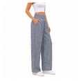 thumbnail image 4 of Wevis Women Elastic High Waist Gingham Wide Leg Pants, Loose Plaid Palazzo Trousers with Side Pockets Casual Daily Bottoms, 4 of 6