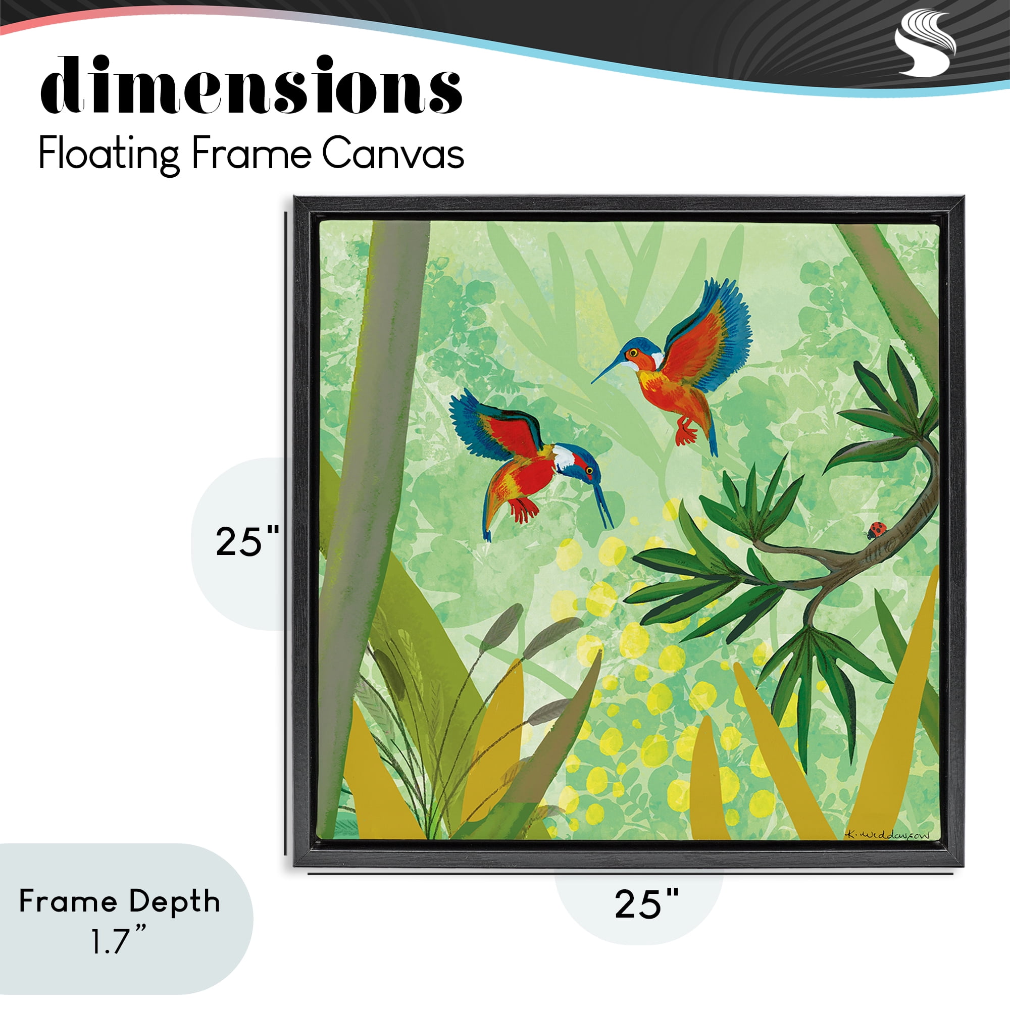 Stupell Industries Kingfishers in Jungle Branches Black Framed Floater Canvas Wall Art, design by Kay Widdowson