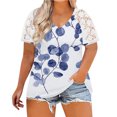 thumbnail image 1 of Hauts d'Été Grande Taille pour Femmes Hauts en Dentelle pour Femmes Blouses d'Été à Imprimé Patchwork pour Femmes T-Shirts Amples Grande Taille Col en V Manches Courtes T-Shirt Col en V Femmes en Liquidation, 1 of 5