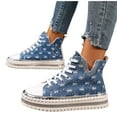 thumbnail image 4 of Blue Women Thick Sole Loafers Lace-Up Design With Rhinestone Details For Casual Wear, 4 of 8