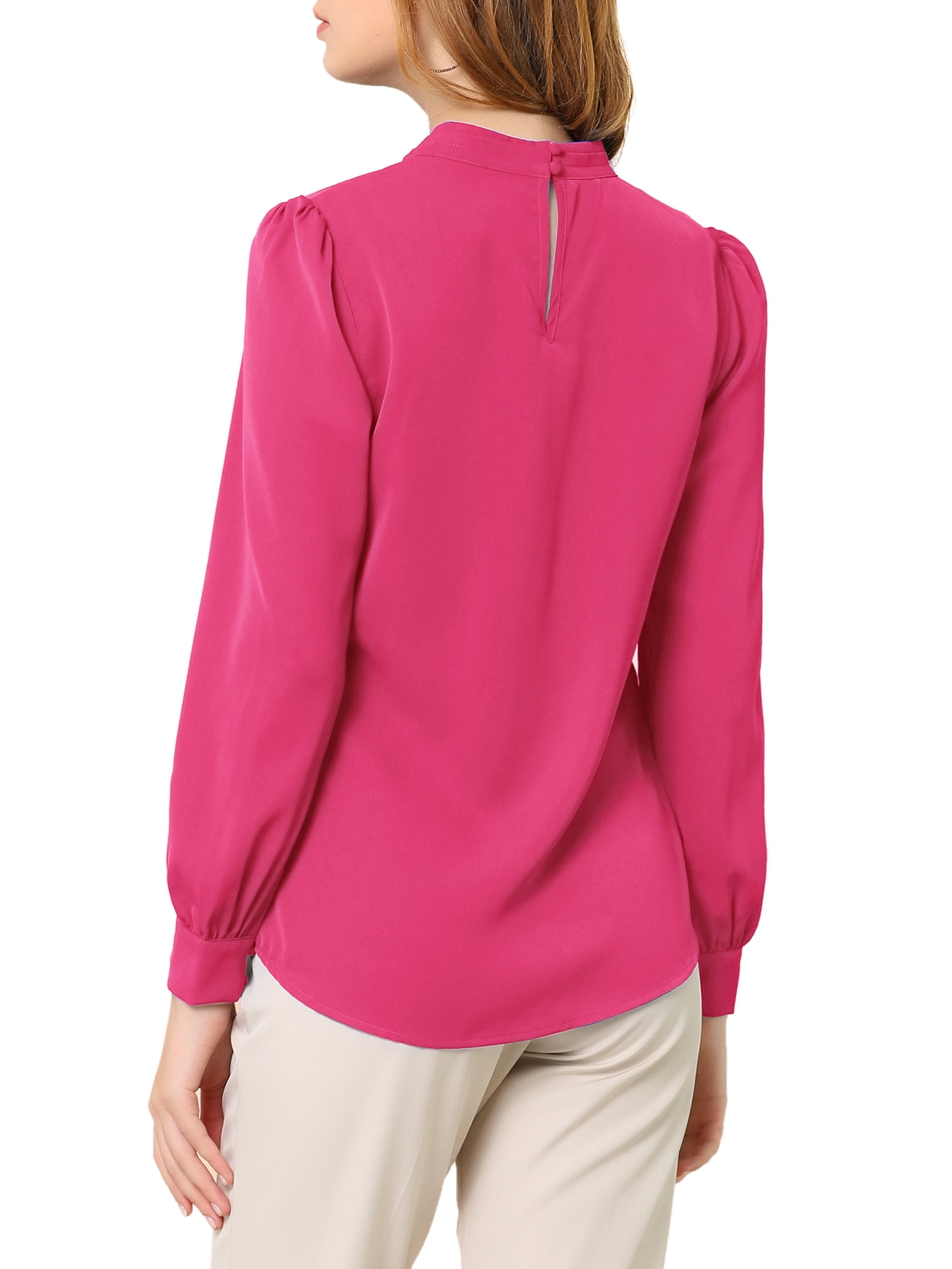 DARING DIVA Women's Stand Collar Long Sleeve Office Blouse M Rose Red