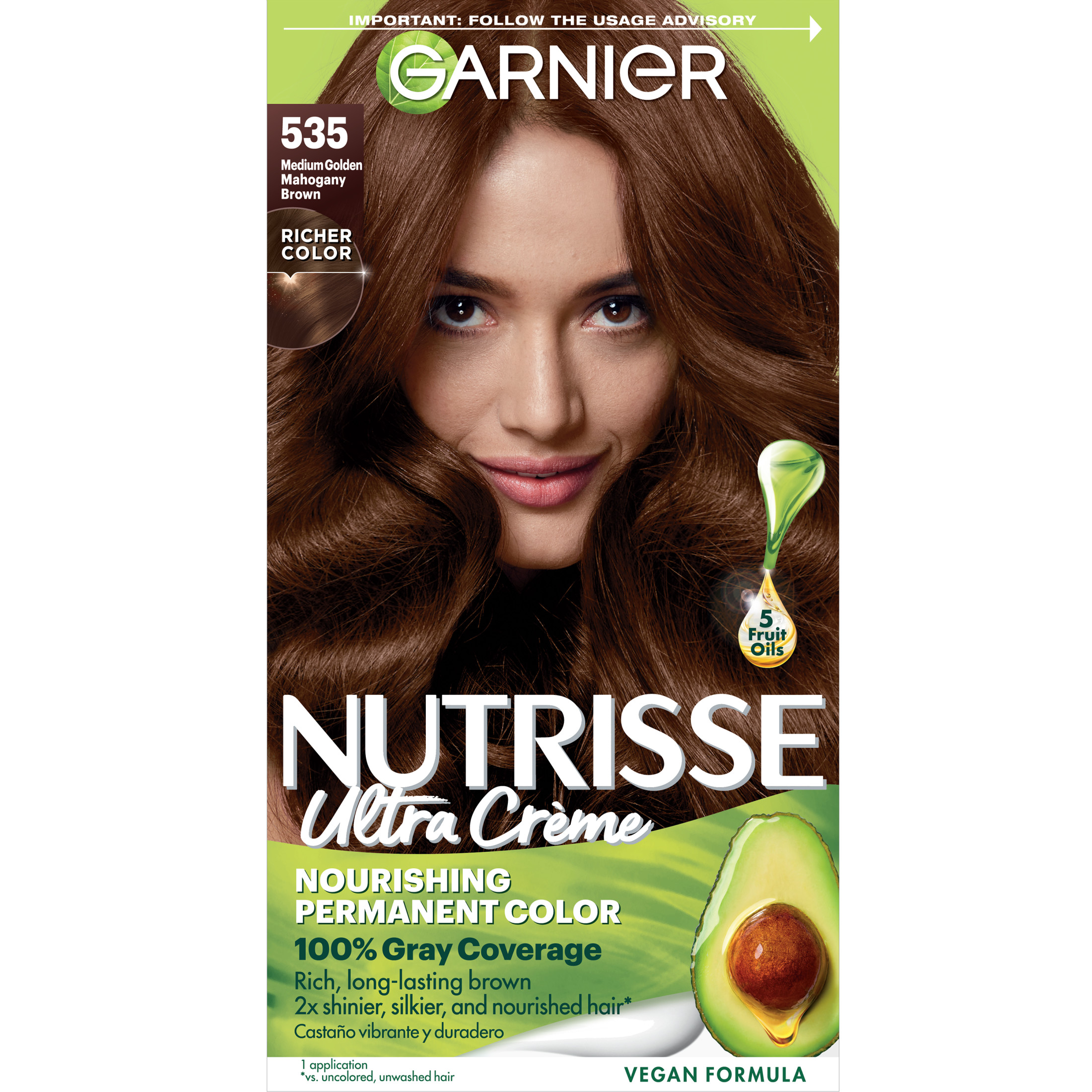 Garnier Nutrisse Nourishing Adult Hair Color Creme, 535 Medium Gold Mahogany Brown