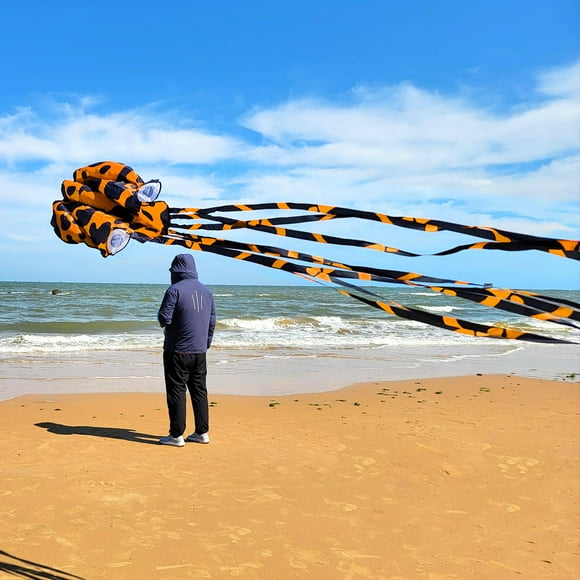 Mint's Colorful Life Octopus Kite, Large 3D Software Octopus Kites for Kids and Adults with Long Tail, Huge Easy Flyer Kites for Beach Trip Family Games and Activities (Orange Spotty)