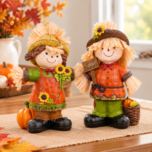 7 Fall Scarecrow Figurines 2 Pack Thanksgiving Table Decor