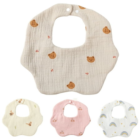 

rygai Baby Bib Cute Cartoon Printed Vest Style Adjustable Snap Button Super Absorbent Reusable Infant Saliva Towel Feeding Burp Cloth Baby Products Iris