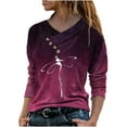 thumbnail image 2 of Pntutb moda mujer cuello en V invierno botón impresión manga larga suéter tops blusa Pntutb Pntutb-7366, 2 of 6