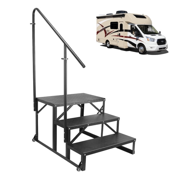 Sidasu RV Steps with Handrail,Hot Tub Steps with Handrail,Mobile Home Stairs 3 Steps,Non Slip Panel,Portable Stairs for 5th Wheel RV