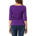 thumbnail image 3 of INSPIRE CHIC Mother's Day Women's Tops Elbow Sleeves Boat Neck Slim Fit Classic Casual Tee Shirt Deep Purple L, 3 of 7