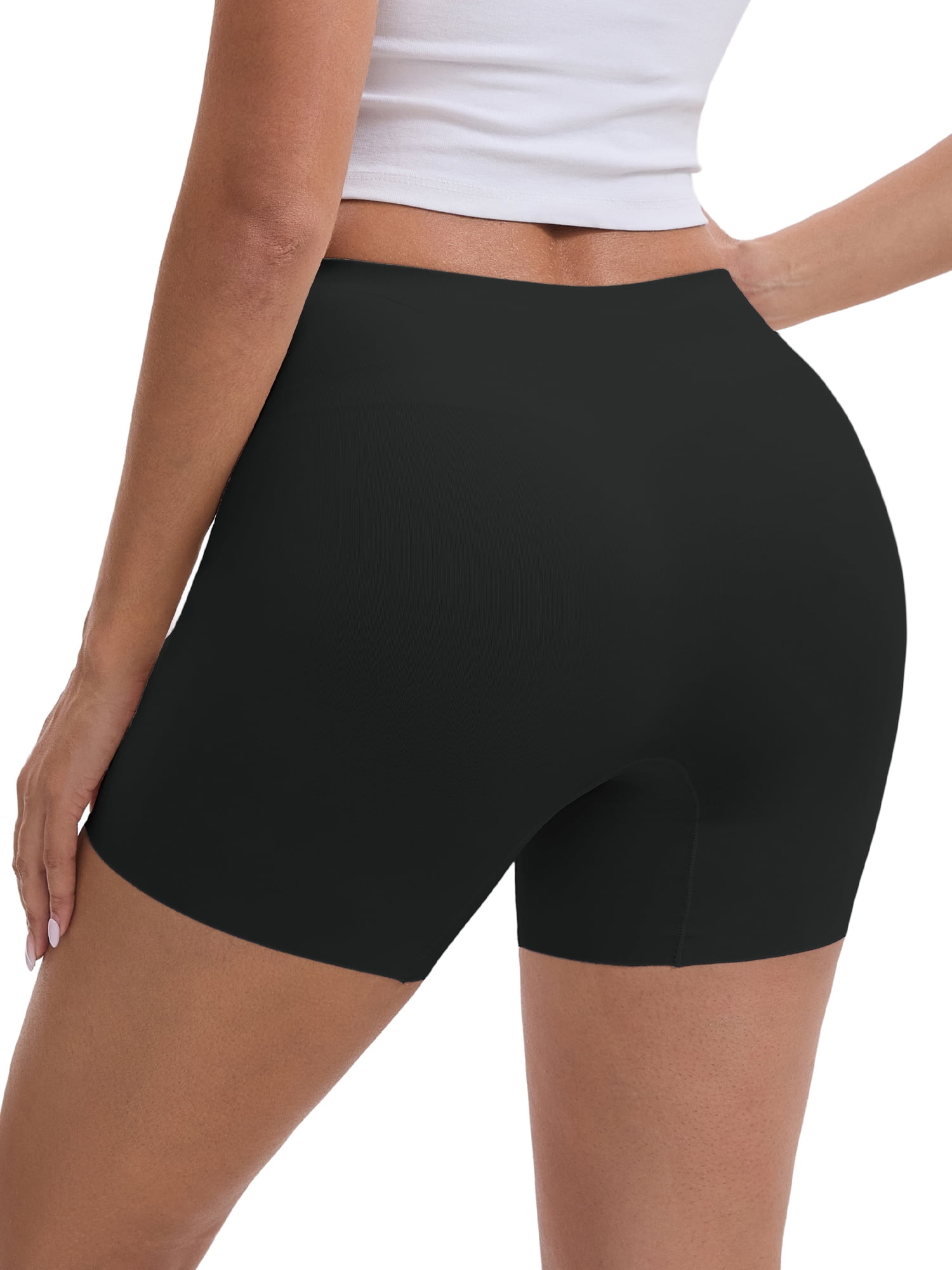 DARING DIVA Women's Seamless Tummy Control Half Slip Shorts L Black