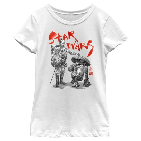 Girl's Star Wars: Visions Anime Droids Graphic Tee White Large