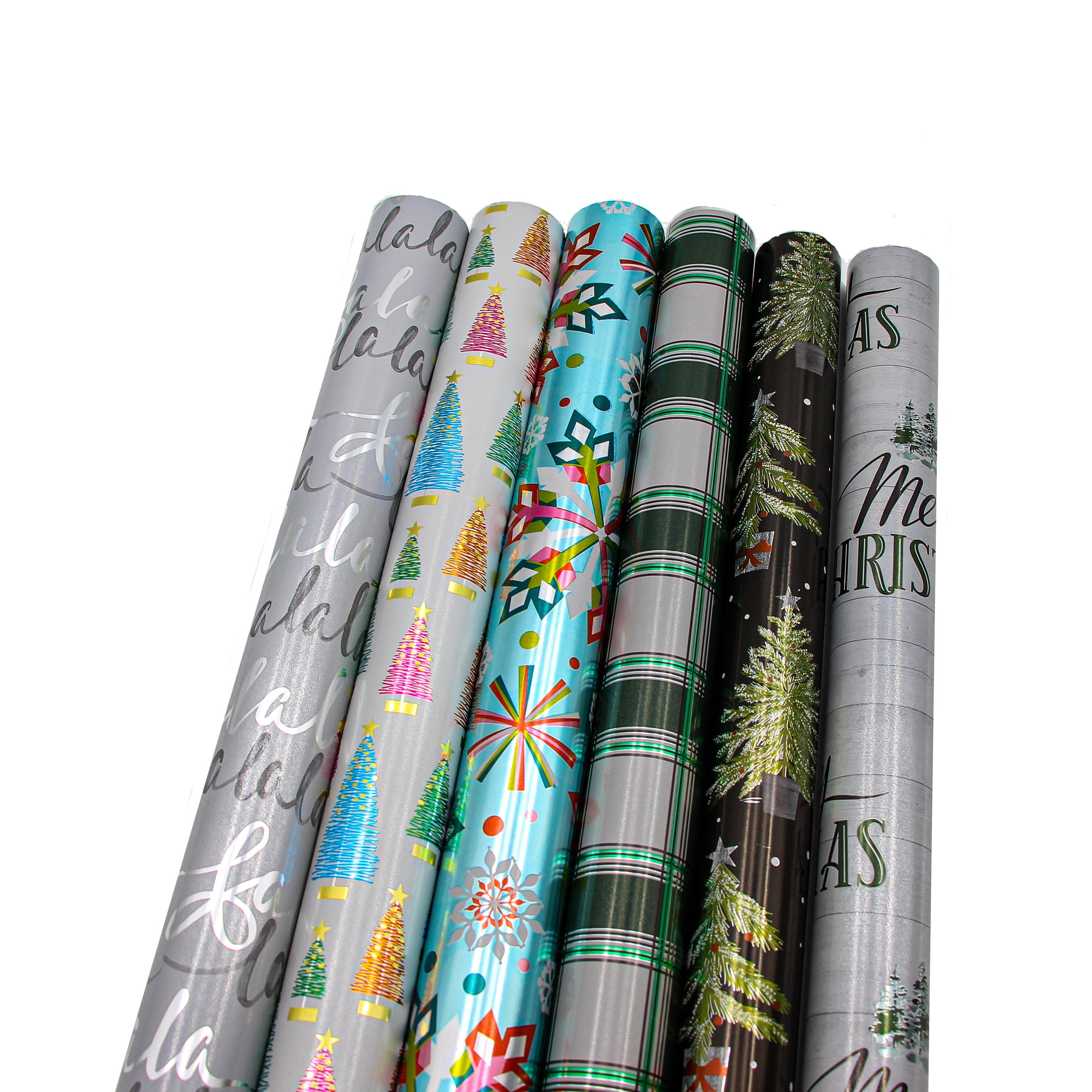 Bundle of 6 Rolls of 30” Premium Foil Contemporary Merry Christmas Holiday Giftwrap Wrapping