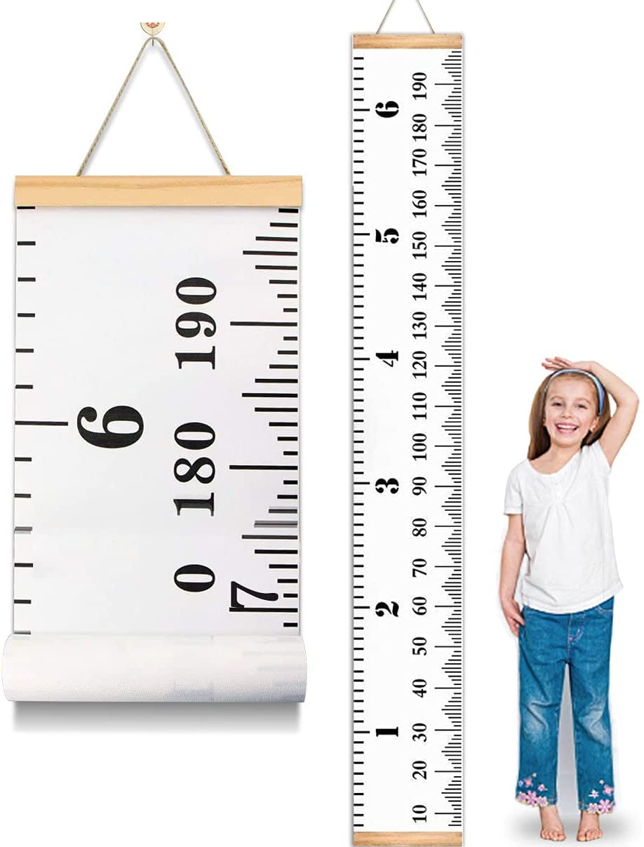 79 x 7.9 Inch Baby Growth Chart Kids Height Measure Chart Wooden Frame Cute Removable Hanging Measurement Chart Ruler Canvas Wall Home Room Decoration with Inches and Centimeters 