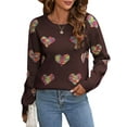 thumbnail image 2 of VISgogo, suéter de punto de manga larga para mujer, cuello redondo, patrón de corazones coloridos, prendas de punto holgadas, suéter de ganchillo informal para mujer VISgogo moda, 2 of 9