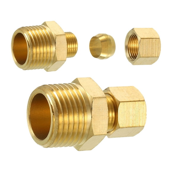 2Pack Brass Pipe Fitting, 5/16" OD x 1/2" NPT Male Brass Compression Tube Fitting, Brass Compression Union Connector, Brass Straight Coupling Adapter Fitting Fit 5/16" Pipe
