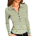 thumbnail image 2 of SAATLERI Button Down Shirt for Women V Neck Collared Polo Shirts Dressy Floral Printed Long Sleeve Blouse Free Business Casual Work Office Tops, 2 of 5