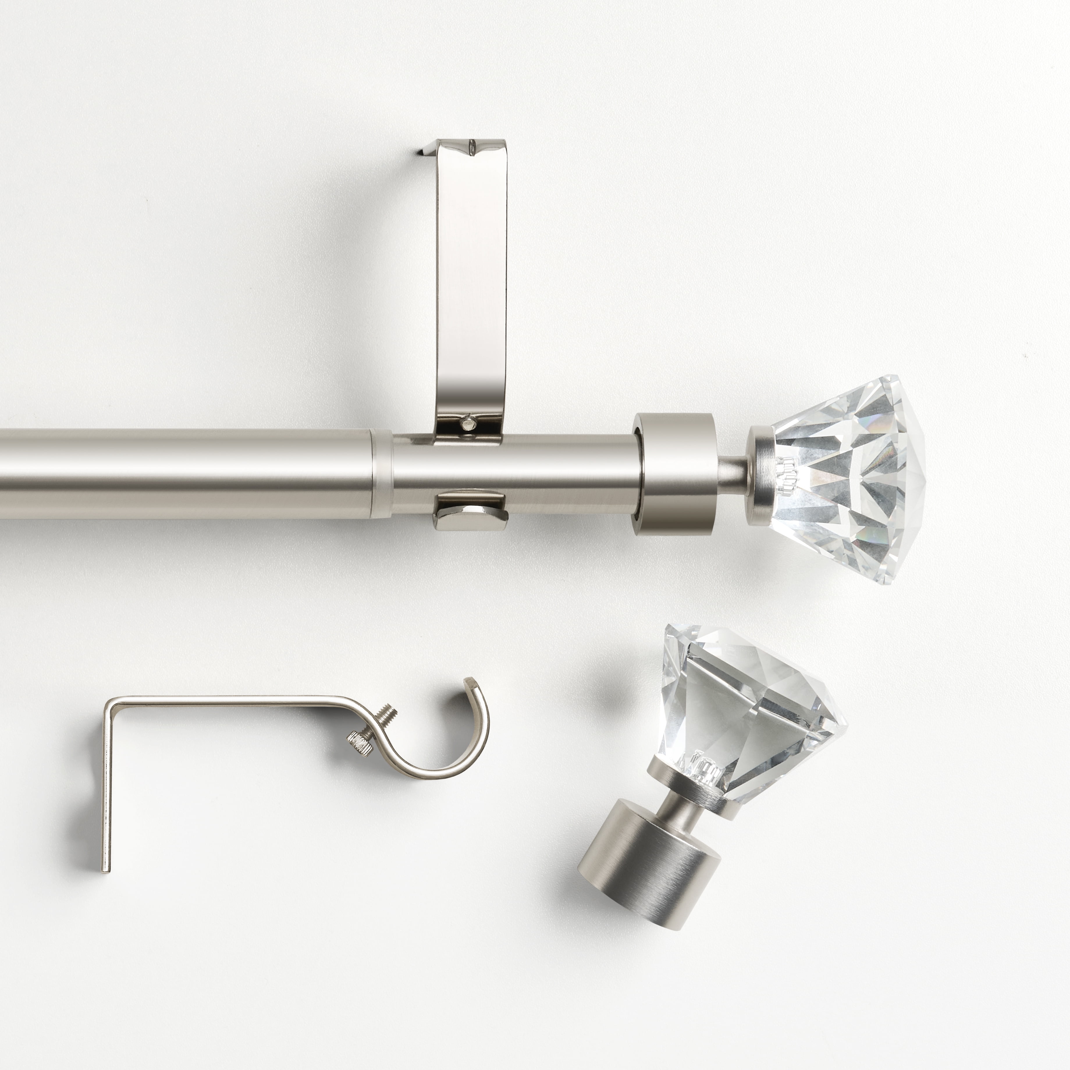 Muuphra Modern 1" Brushed Nickle Diamond Crystal Ball Adjustable Single Curtain Rods,30"-60"
